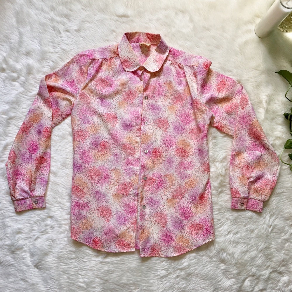 1960 Round Collar Button Down Firework Blouse - image 1